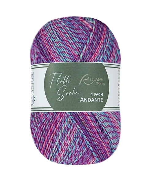 Rellana Flotte Socke 4f. Andante – 75 % Schurwolle superwash, 25 % Polyamid 100 g