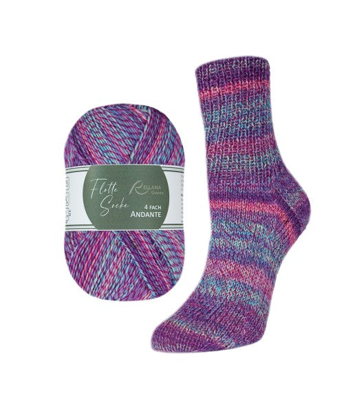 Rellana Flotte Socke 4f. Andante – 75 % Schurwolle superwash, 25 % Polyamid 100 g