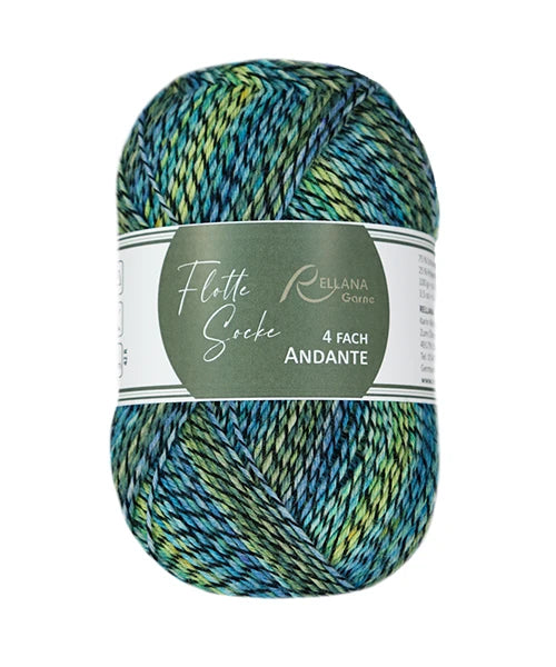 Rellana Flotte Socke 4f. Andante – 75 % Schurwolle superwash, 25 % Polyamid 100 g