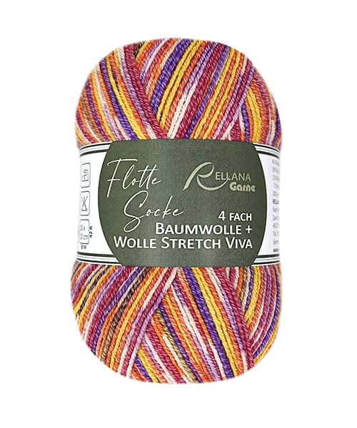 Rellana Flotte Socke Viva Sockenwolle 4-fädig  Baumwolle + Wolle Stretch