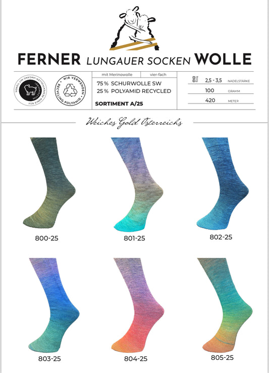 Ferner Lungauer Sockenwolle 4-fädig mit Merinowolle - Sortiment A/25