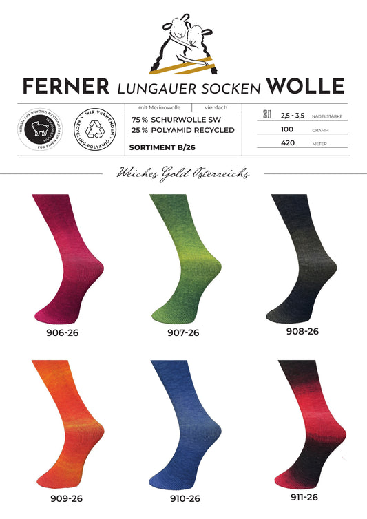 Ferner Lungauer Sockenwolle 4-fädig mit Merinowolle - Sortiment B/26