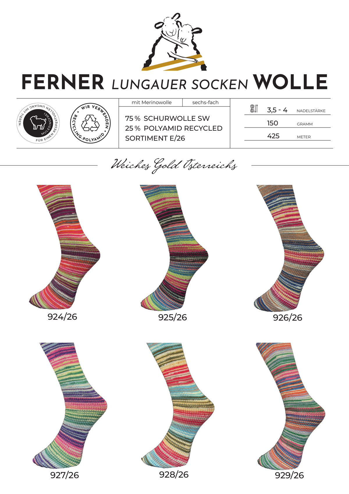 Ferner Wolle Lungauer Sockenwolle 6-fädig Sortiment E/26